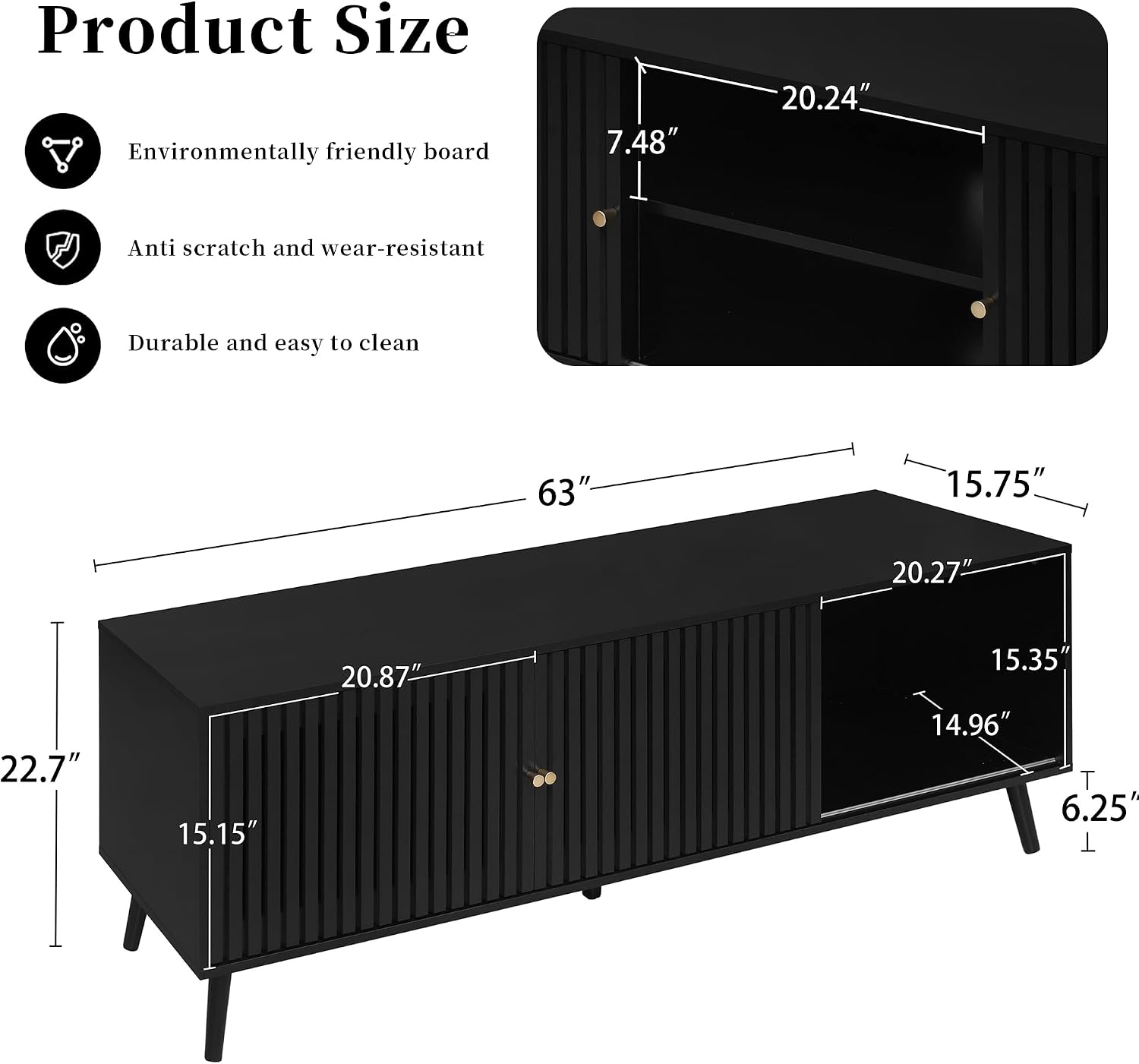 Oubayajia Mid Century Modern TV Stand for Televisions up to 70 Inches, with Sliding Doors and Storage, Television Stands, TV Consoles, Media Consoles for Living Room, 63 Inch (Black)