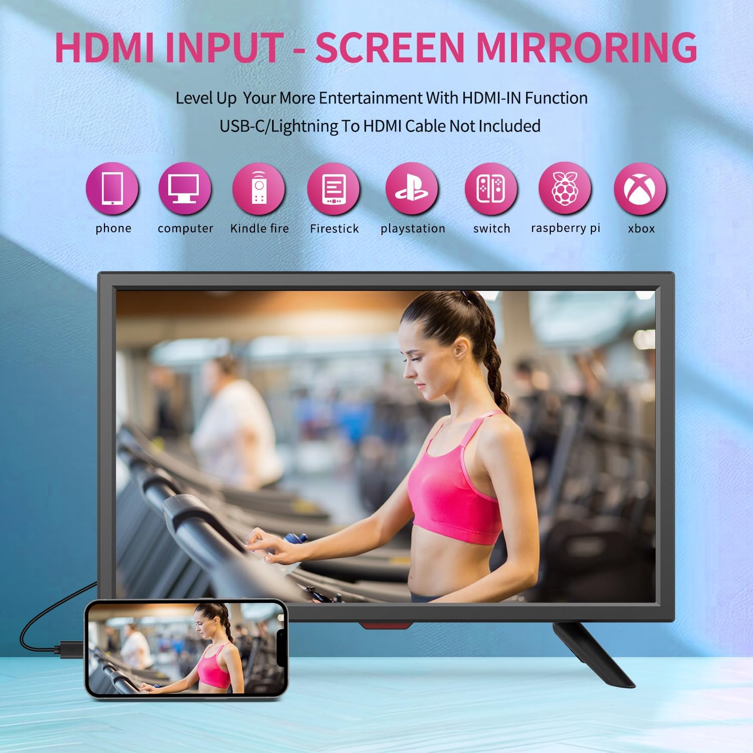 othoig TV 20 inch,Small Kitchen Flat Screen TV with Headphones Port,HDMI,USB and VGA Ports,DV-12V Cable & AC Adapter for use in Your Bedroom & Caravan (Full View Television)