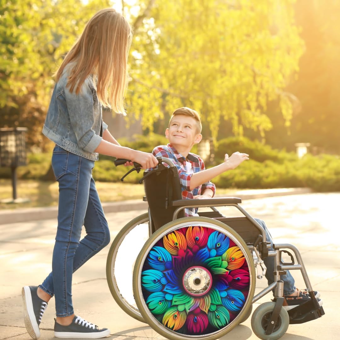 Wheelchair Memorial Day Wheel Covers, Cute Wheelchair Accessories, Enhances Aesthetics, Easy Install/Remove, Lightweight, Waterproof (Perfect Peacock)
