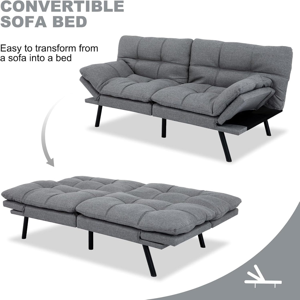 MUUEGM Futon Sofa Bed Convertible Couch,Memory Foam Futon Sofa Couch,Sleeper Futons Sofa Couches,Small Splitback Modern Loveseat Sofa Bed for Living Room,Office,Apartment,Linen Fabric,Light Gray.
