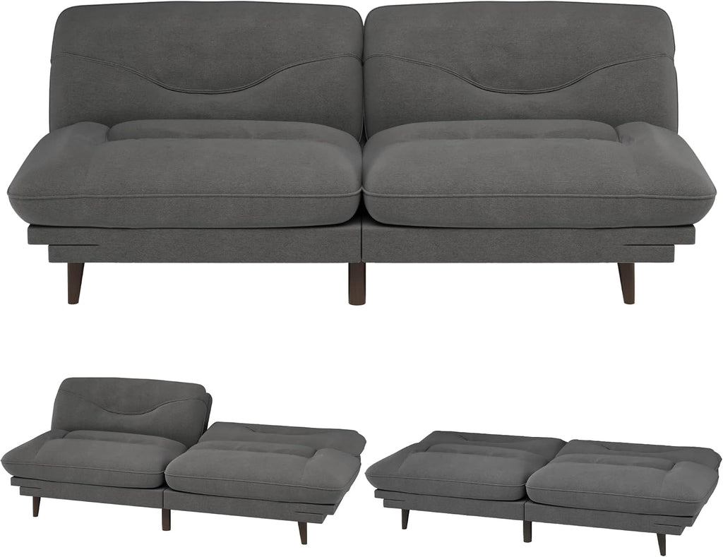JUMMICO Convertible Futon Sofa Bed, Sleeper Futon Couch with Adjustable Backrest and Armrests, Modern Loveseat with Sturdy Wood Frame for Small Spaces, Apartments (Fabric, Dark Gray)