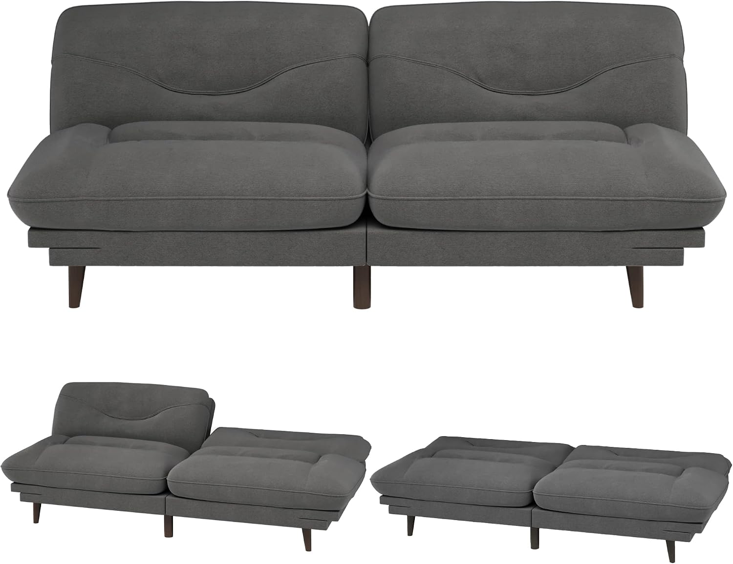JUMMICO Convertible Futon Sofa Bed, Sleeper Futon Couch with Adjustable Backrest and Armrests, Modern Loveseat with Sturdy Wood Frame for Small Spaces, Apartments (Fabric, Dark Gray)