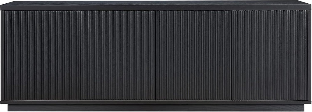 Henn&Hart Fluted TV Stand for TVs up to 75' with 2 Concealed Ribbed Storage Cabinets and Adjustable Shelves for Living Room, Family Room, or Office, Natural Black