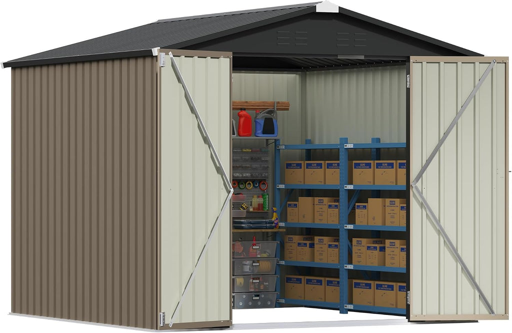 Patiowell 8x8 FT Outdoor Storage Shed, Metal Tool Sheds, Brown
