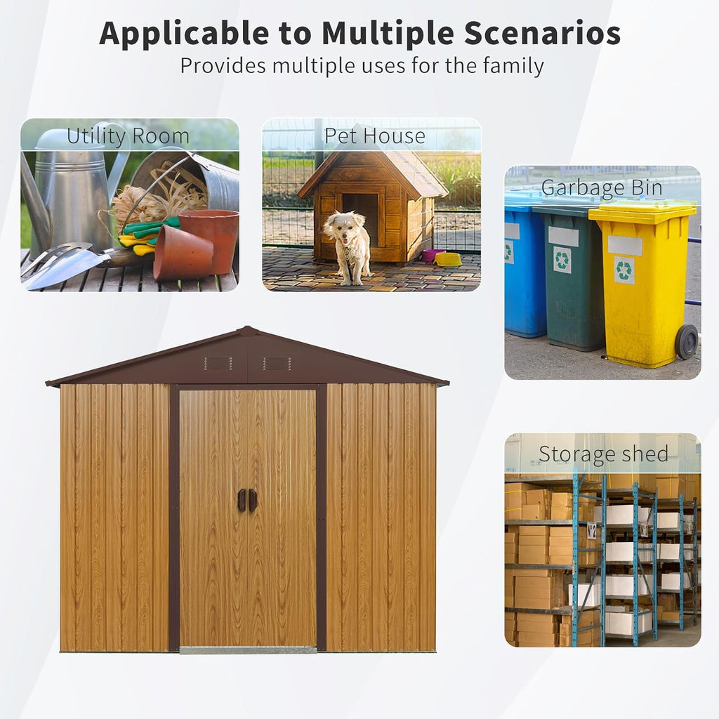 KEIKI 8x4 FT Outdoor Metal Storage Shed with Peaked Roof,Air Vents and Lockable Sliding Door for Garden Yard Lawn