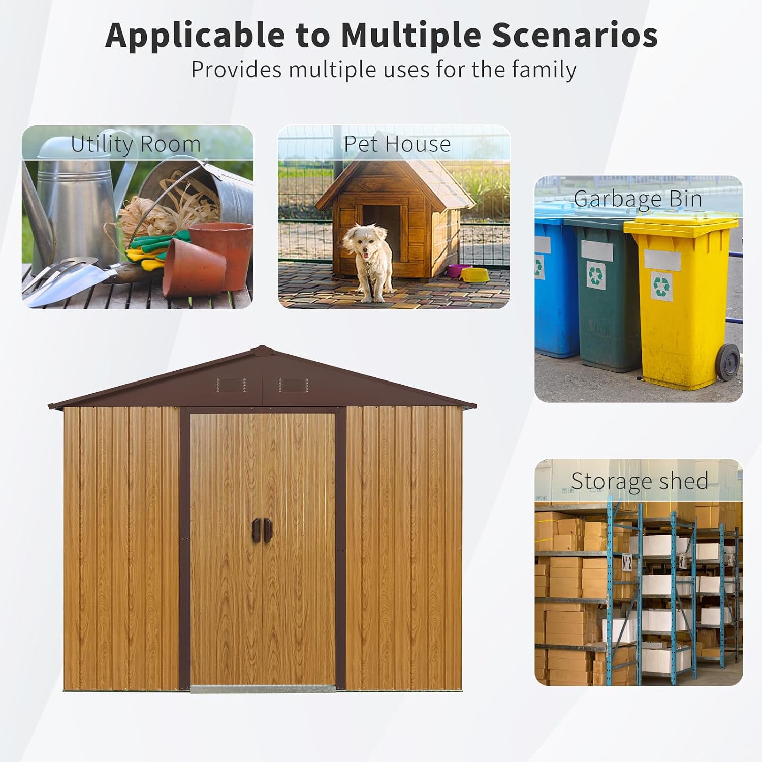KEIKI 8x4 FT Outdoor Metal Storage Shed with Peaked Roof,Air Vents and Lockable Sliding Door for Garden Yard Lawn