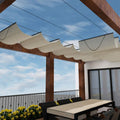 Windscreen4less 4' x 14' Retractable Sun Shade Canopy Cover Sliding Wave Shade Sail for Pergola Patio Deck Yard Gazebo Outdoor (Beige)