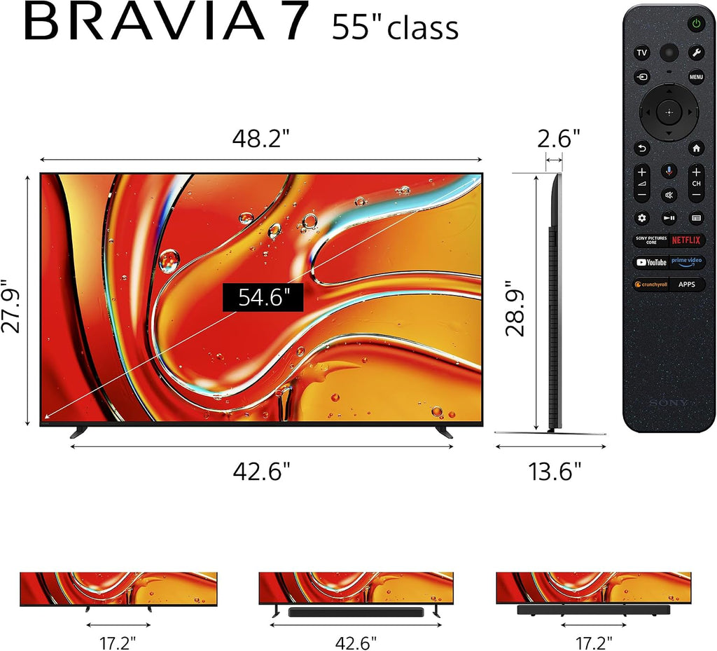 Sony 55 Inch Mini LED QLED 4K Ultra HD TV BRAVIA 7 Smart Google TV with Dolby Vision HDR and Exclusive Features for PlayStation®5 (K-55XR70)