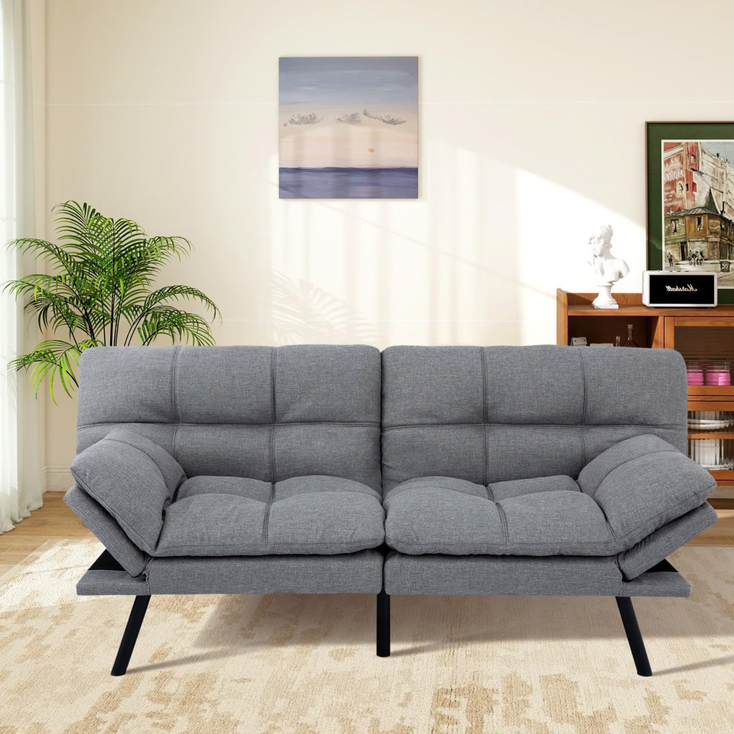 MUUEGM Futon Sofa Bed Memory Foam Futons Modern Office Couch Sleeper Bed Convertible Love seat Sofa for Small Spaces,Apartment,Office with Adjustable Armrest Backrest