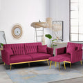 2 Pieces Velvet Futon Sofa Set with Adjustable Backrests and Armrests, 70' Convertible Sofa Bed & Tufted Accent Chair with Ottoman for Living Room, Fuchsia