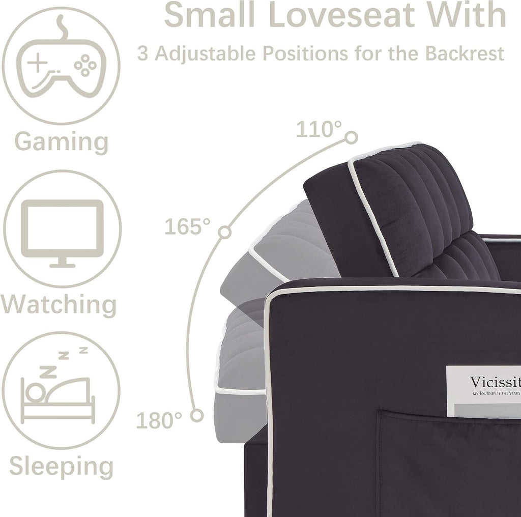 Loveseat Sofa Bed with USB Ports, Phone Holder & Cup Holders | Convertible Futon Couch for Small Spaces, Pull-Out Sleeper Sofa for Living Room & Apartments (Grey)