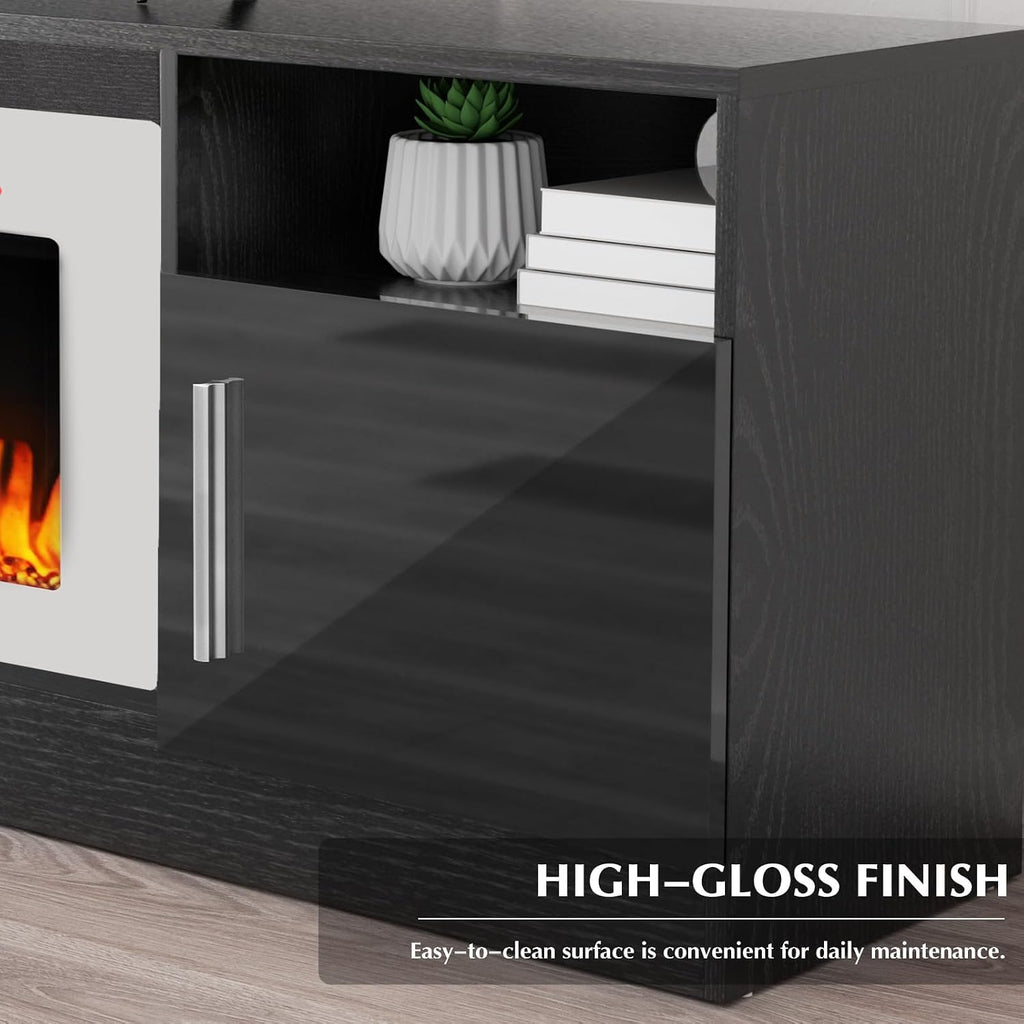 Lemberi Fireplace tv Stand with 36 inch White Fireplace Up to 80' TVs,LED Light Entertainment Center and Storage, 70' Modern Wood Media TV Console with Highlight Cabinet for Living Room
