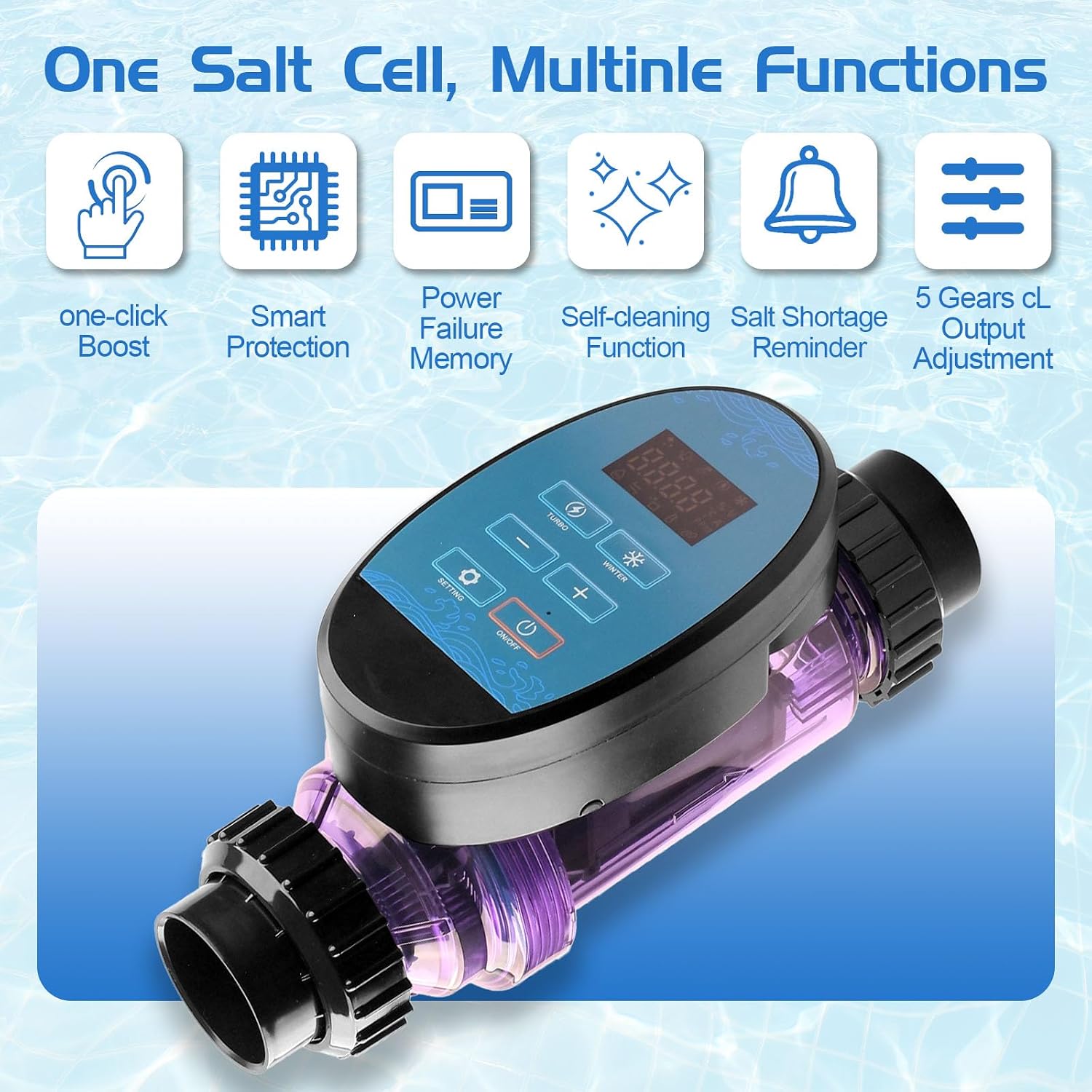 Salt Water Pool Chlorinator System - Upgrade Saltwater Chlorine Generator for Smart App Control Built-in Control,Easy to Install,Smart Digital Panel Plate,with Pools Up to 15,000 gallons