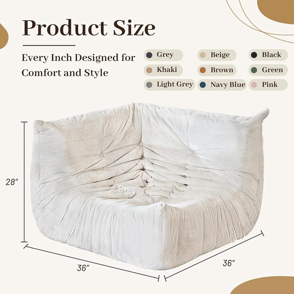 HABUTWAY Bean Bag Chair, Memory Foam Bean Bag Chairs for Adults, Fireside Corner Chair Lazy Floor Corner Sofa for Living Room, Bedroom, Dorm, Office (Beige)