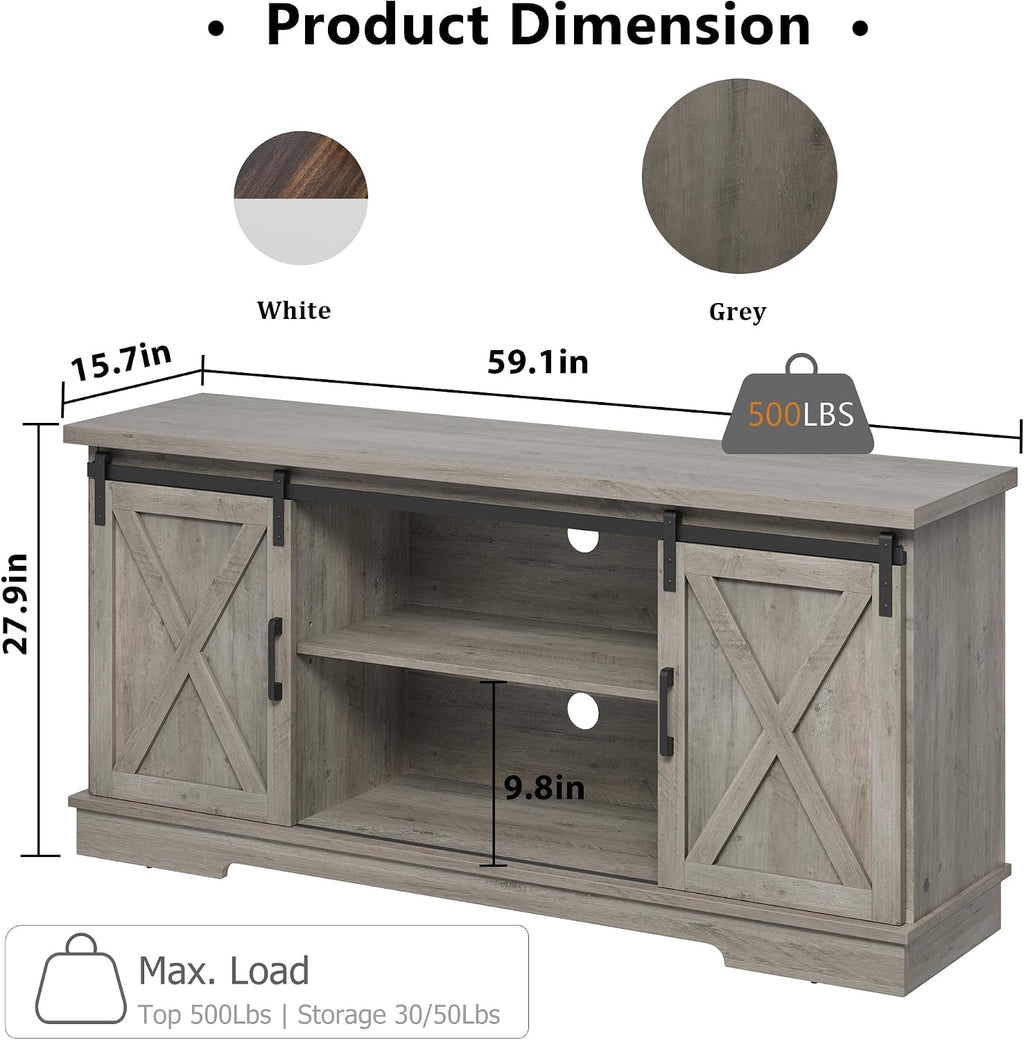 IDEALHOUSE Farmhouse TV Stand for 65 Inch TV, Entertainment Center with Sliding Barn Doors and Adjustable Shelves, TV Stand with Storage, Modern Storage Media TV Console for Living Room Bedroom, Grey