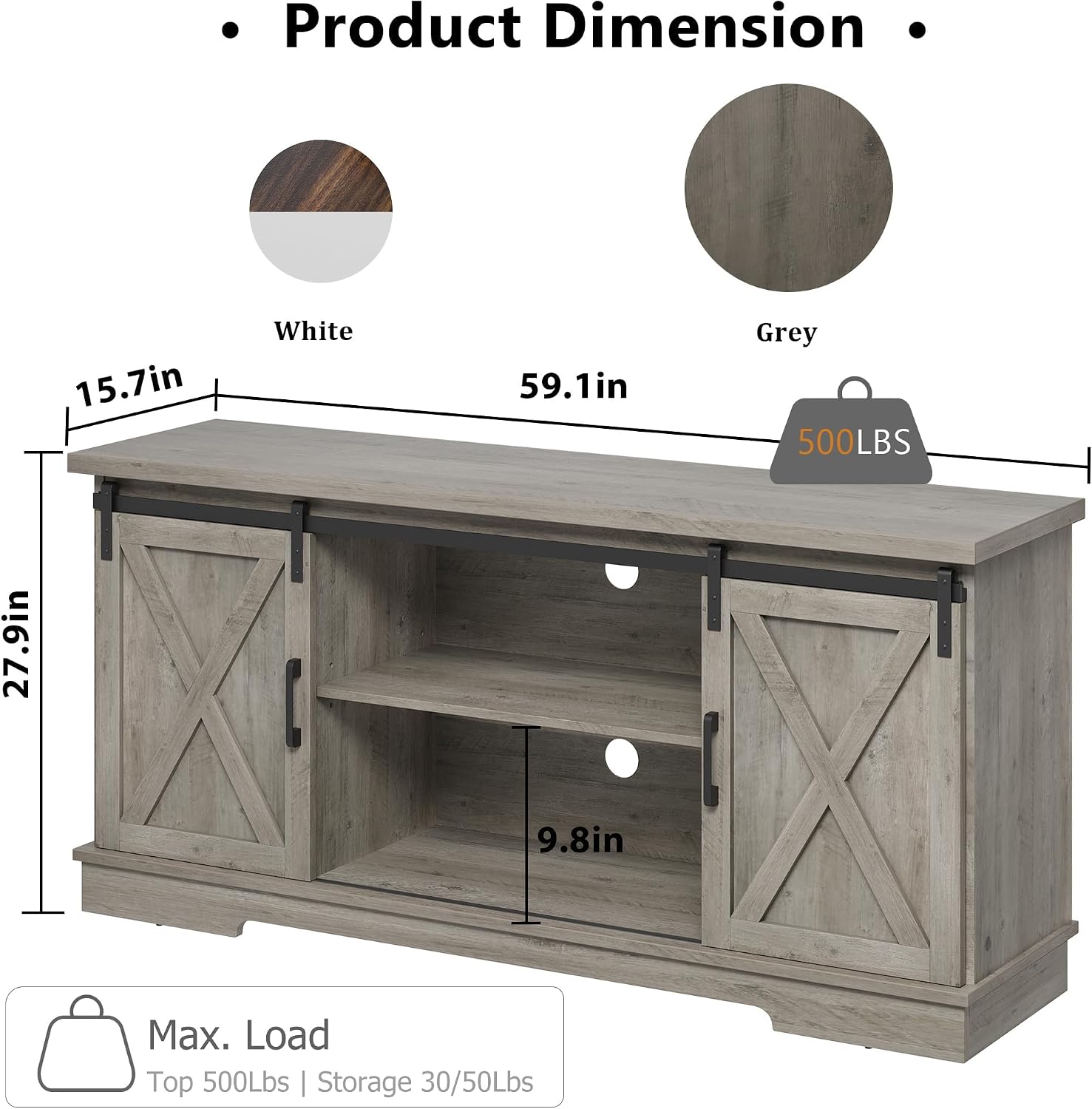 IDEALHOUSE Farmhouse TV Stand for 65 Inch TV, Entertainment Center with Sliding Barn Doors and Adjustable Shelves, TV Stand with Storage, Modern Storage Media TV Console for Living Room Bedroom, Grey