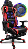 Gaming Chair for Adults,RGB Computer Chair with Footrest, Ergonomic Chair 4D Armrest Move Up and Down 8CM - Video Game Chair with Lumbar Massage Support and Headrest for Office Teenager,Red
