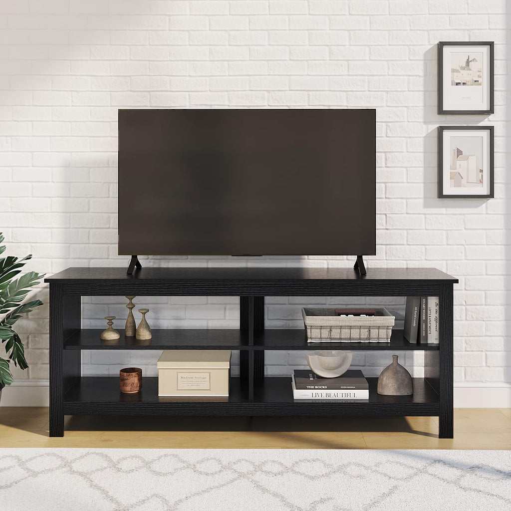Panana Modern TV Stand with 4 Open Shelves 55inch Entertainment Center for TVs up to 65inch Medial TV Console Table Cabinet for Living Room (Black)