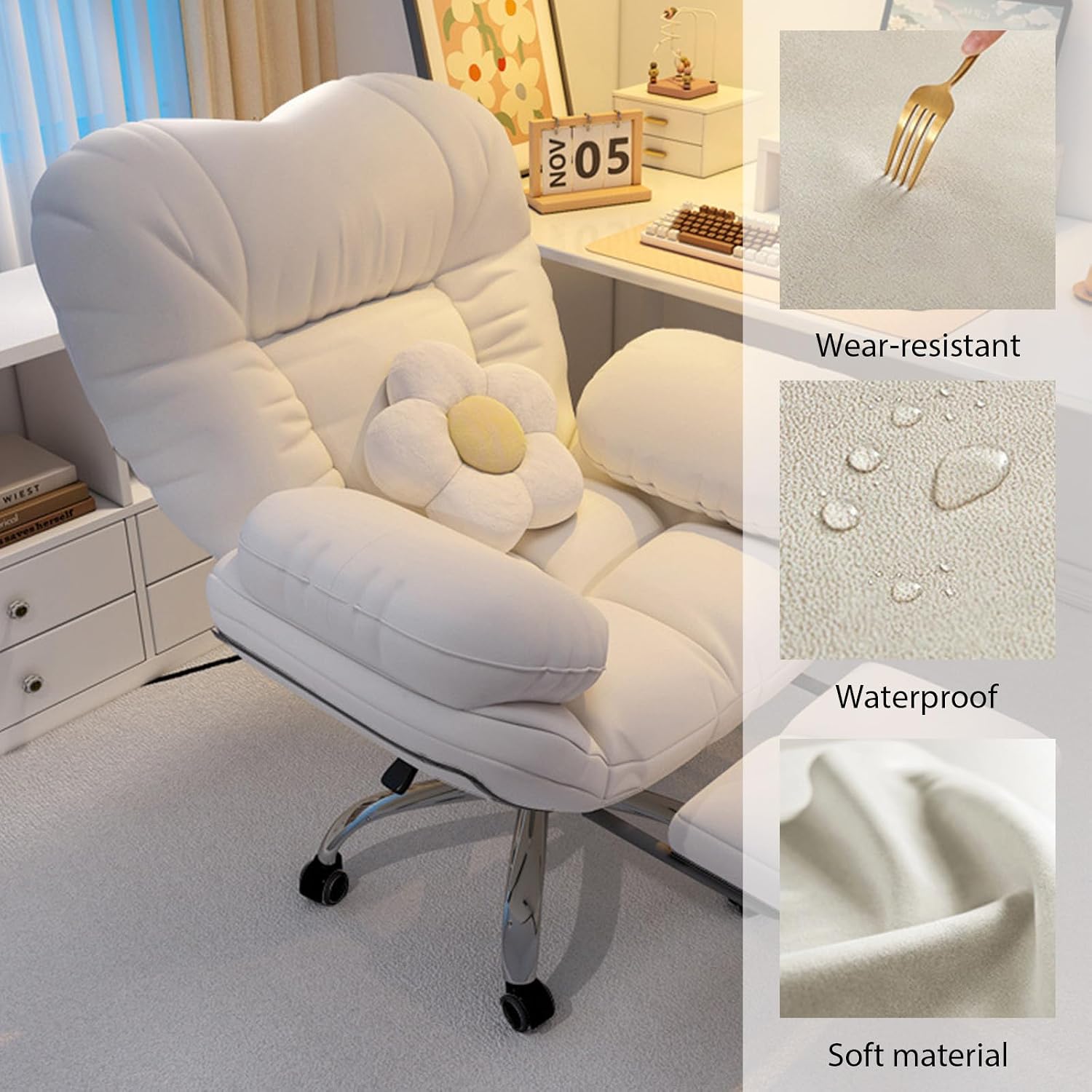 Big and Tall Office Chair 400lbs - Office Chairs with Footrest and Roller, Adjustable 90°~160° High Back Office Chair with Adjustable Armrests and Lumbar Support for Bedroom, 70 * 65 * 106 CM