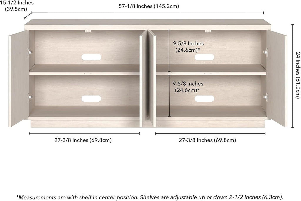 Henn&Hart Fluted TV Stand for TVs up to 65' with 2 Concealed Ribbed Storage Cabinets and Adjustable Shelves for Living Room, Family Room, or Office, Beech White