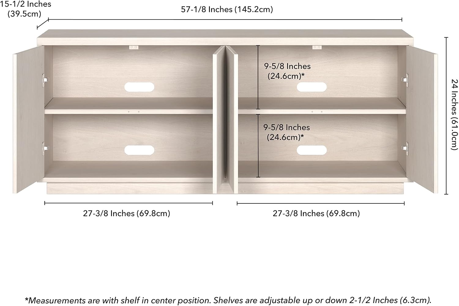 Henn&Hart Fluted TV Stand for TVs up to 65' with 2 Concealed Ribbed Storage Cabinets and Adjustable Shelves for Living Room, Family Room, or Office, Beech White