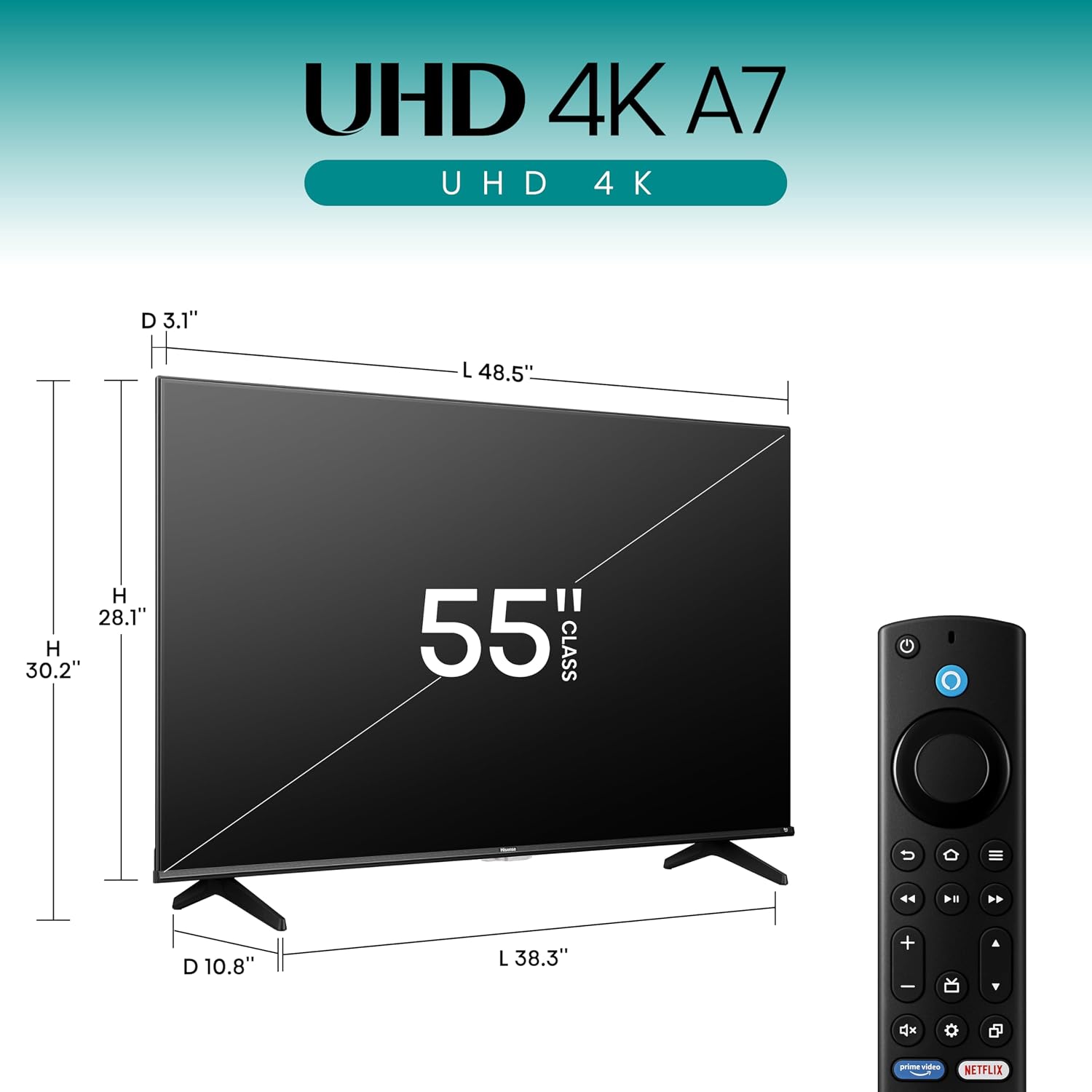 Hisense 55' Class A7 Series (55A7NF,2025 Model) 4K UHD Smart Fire TV, Voice Remote with Alexa, Wide Color Gamut, HDR10+, Dolby Vision, Dolby Atmos, Game Mode, ALLM, Stream Live TV Without Cable