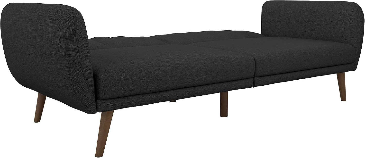 Novogratz Brittany 82 Inch Futon Sofa Bed in Faux Leather, Upholstered Couch Sleeper with Tufted Back, Mid-Century Modern Design, Dark Gray
