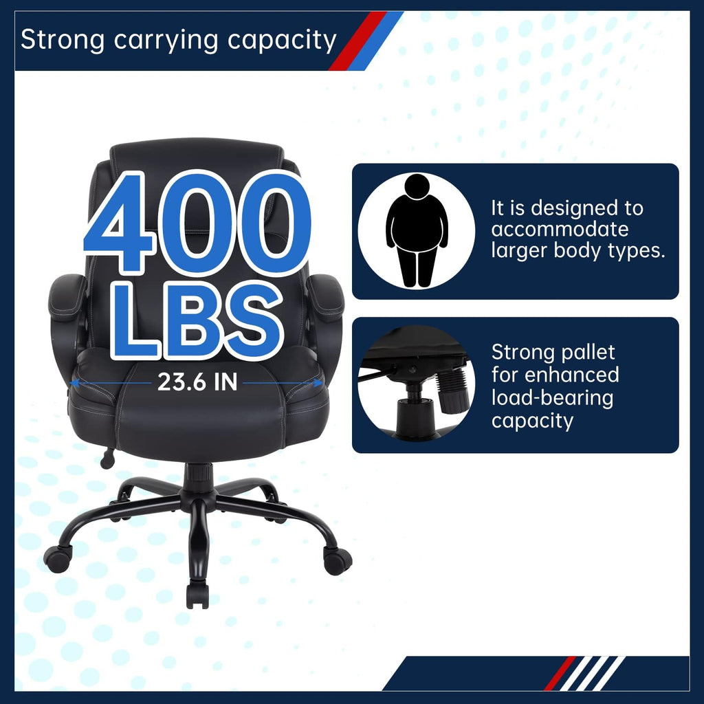 BLKMTY Big and Tall Office Chair for Heavy People 400 lbs Computer Chair PU Leather Adjustable Height Chair Executive Swivel Task Chairs with Armrests and Lumbar Support for Women, Black