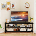 Giantex Corner TV Stand for 65 Inch TV, Modern Entertainment Center w/Power Outlet, Storage Shelves&Metal Frame, Media TV Console Table for Living Room, Bedroom, Small Spaces, Black