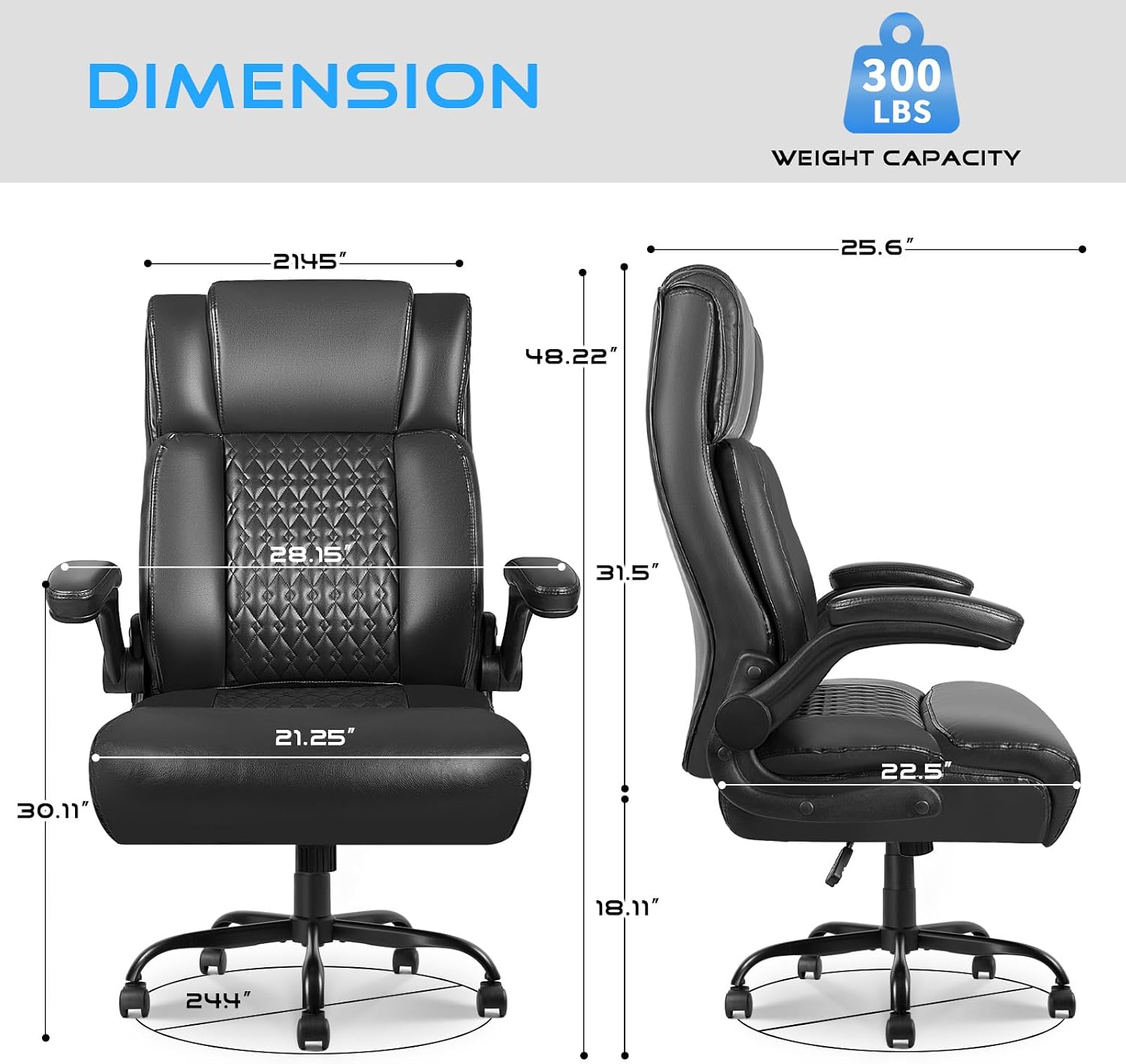VITESSE Big and Tall Office Chair,Executive Office Chair with Flip up Armrest,Ergonomic High Back Computer Gaming Chairs Home Office 400lbs, Heavy Duty Chair with Lumbar Support（Black）