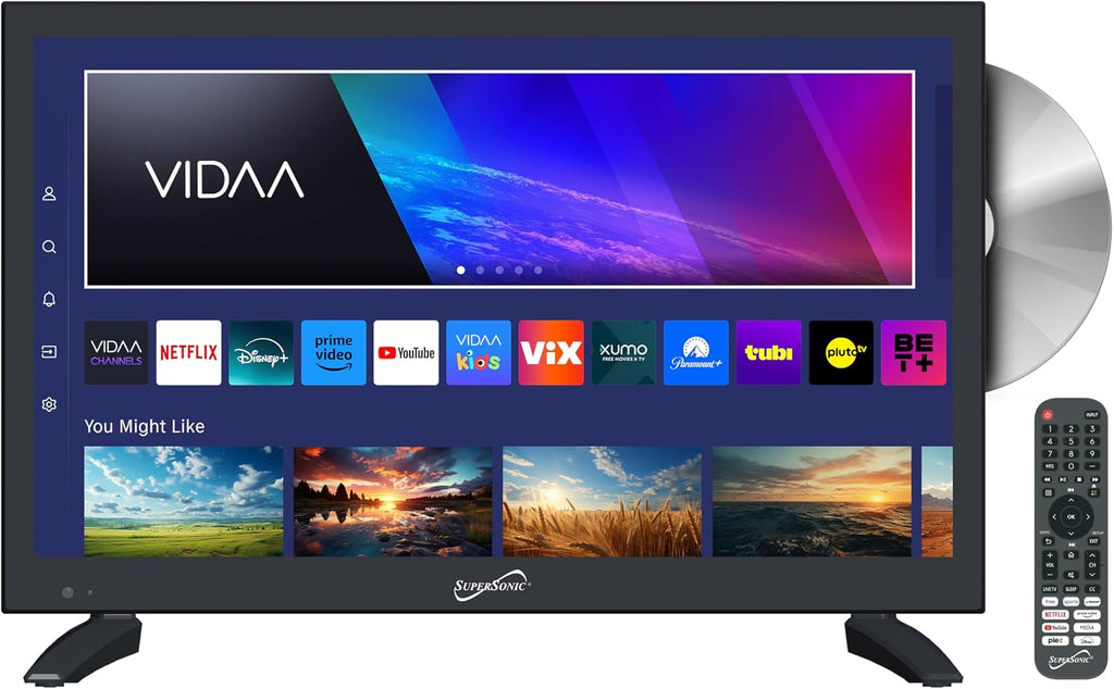 Supersonic SC-1926DVD 19-inch LED Smart HDTV w/DVD Player, 3X HDMI, 1080p, WiFi, USB, AC/DC Compatible for Home, Kitchen, or RV Camper, DC Car Cord Included (SC-1926SDVD –19' Smart TV/DVD Combo)