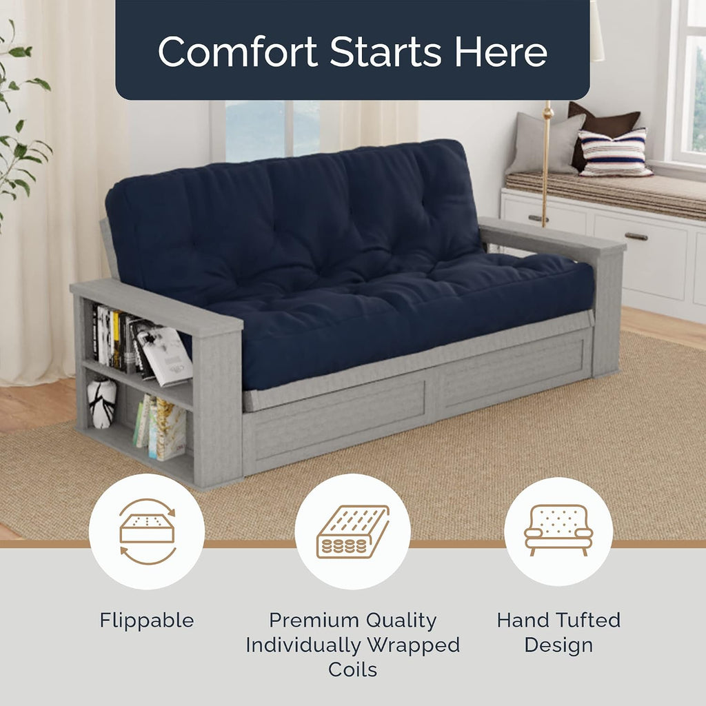 Loosh Home | 10' Queen Size Futon Sofa Bed Pocket Coil Foam Mattress - USA Made, Black, No Frame