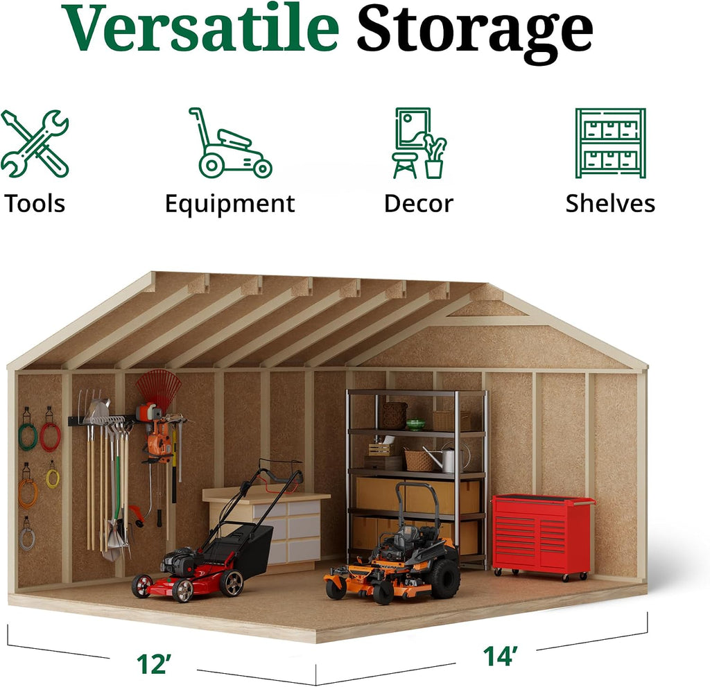 Little Cottage Co. 12x14 Value Gable Shed with Floor, Outdoor Wood Storage Do-It-Yourself Precut Kit