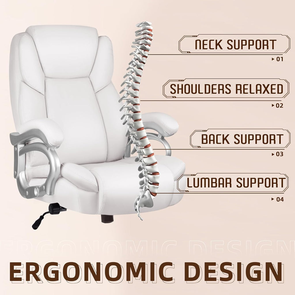 OFIKA Big and Tall Office-Chair 500lbs - Adjustable Lumbar Support, Office Chair for Heavy People, Heavy Duty High Back Executive with Wide Seat and Quiet Rubber Wheels