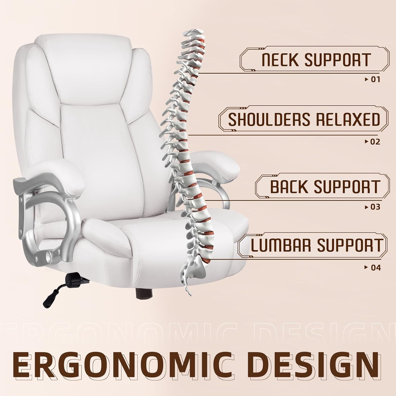 OFIKA Big and Tall Office-Chair 500lbs - Adjustable Lumbar Support, Office Chair for Heavy People, Heavy Duty High Back Executive with Wide Seat and Quiet Rubber Wheels