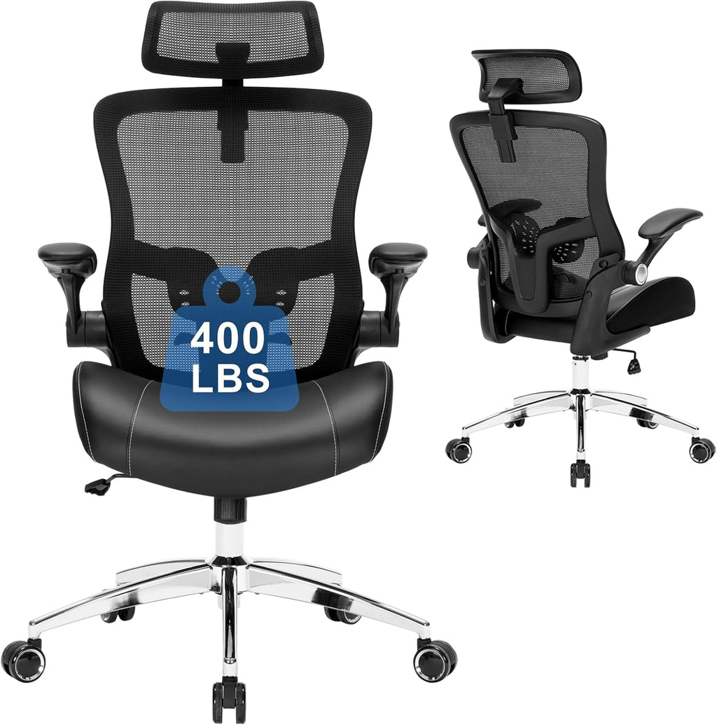 Big and Tall Office Chair, 400lbs Heavy Duty Ergonomic Desk Chair with Soft 3D Modeling Foam Cushion Home Office Desk Chairs with Adjustable Headrest Seat Height Executive Computer Task Chair