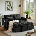 3 in 1 Sofa Bed, Loveseat Sleeper Sofa Bed with Side Pockets, Velvet Fabric Pull Out Couch with Adjustable Backrest for Living Room, Bedroom, Apartment, Black