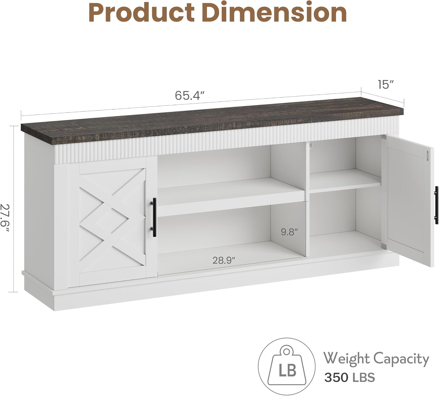 GarveeHome Farmhouse TV Stand for 70/75 in TVs, 65 in Long Entertainment Center w/ 2 Door &Open Storage Shelf, Rustic Fluted Television Consoles Stands for Living Room, Bedroom