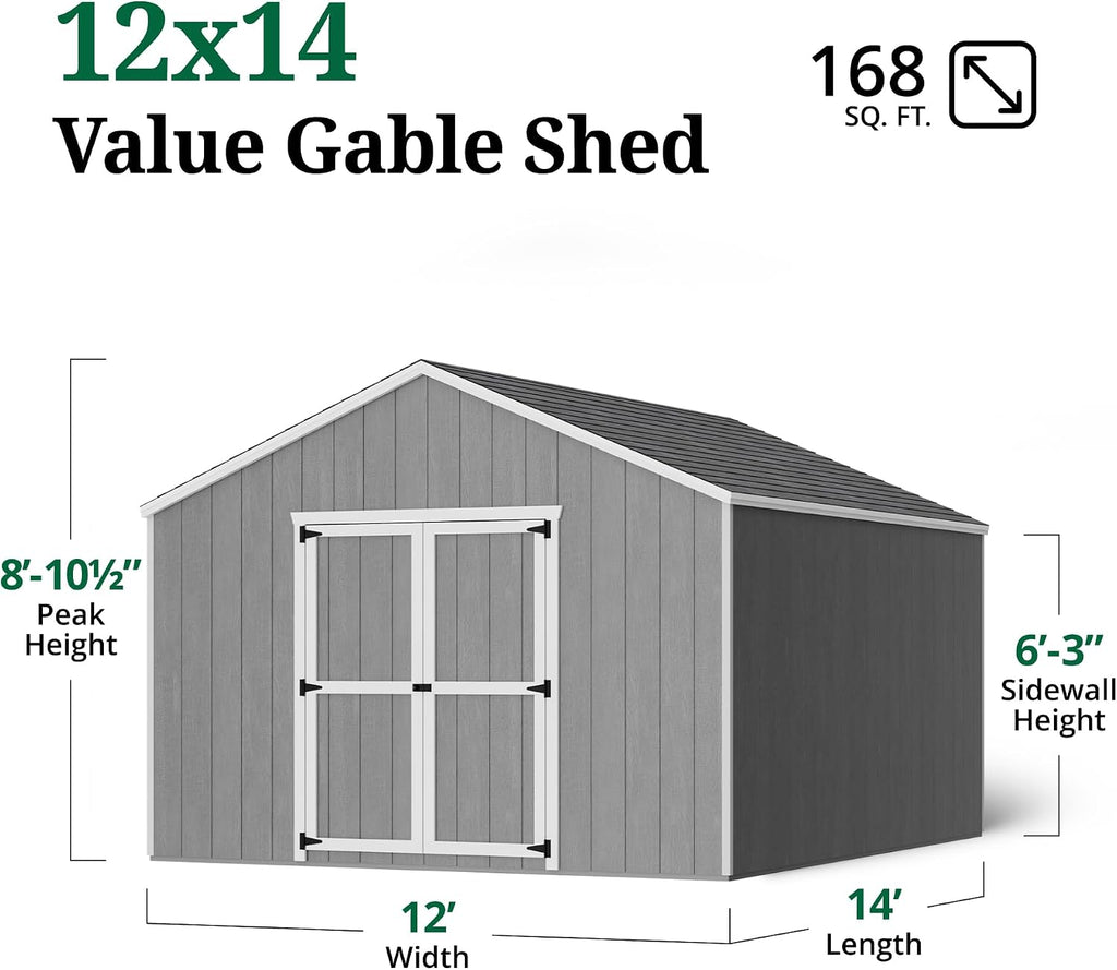 Little Cottage Co. 12x14 Value Gable Shed with Floor, Outdoor Wood Storage Do-It-Yourself Precut Kit