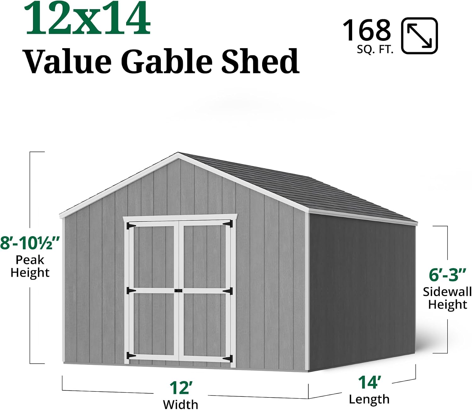 Little Cottage Co. 12x14 Value Gable Shed with Floor, Outdoor Wood Storage Do-It-Yourself Precut Kit