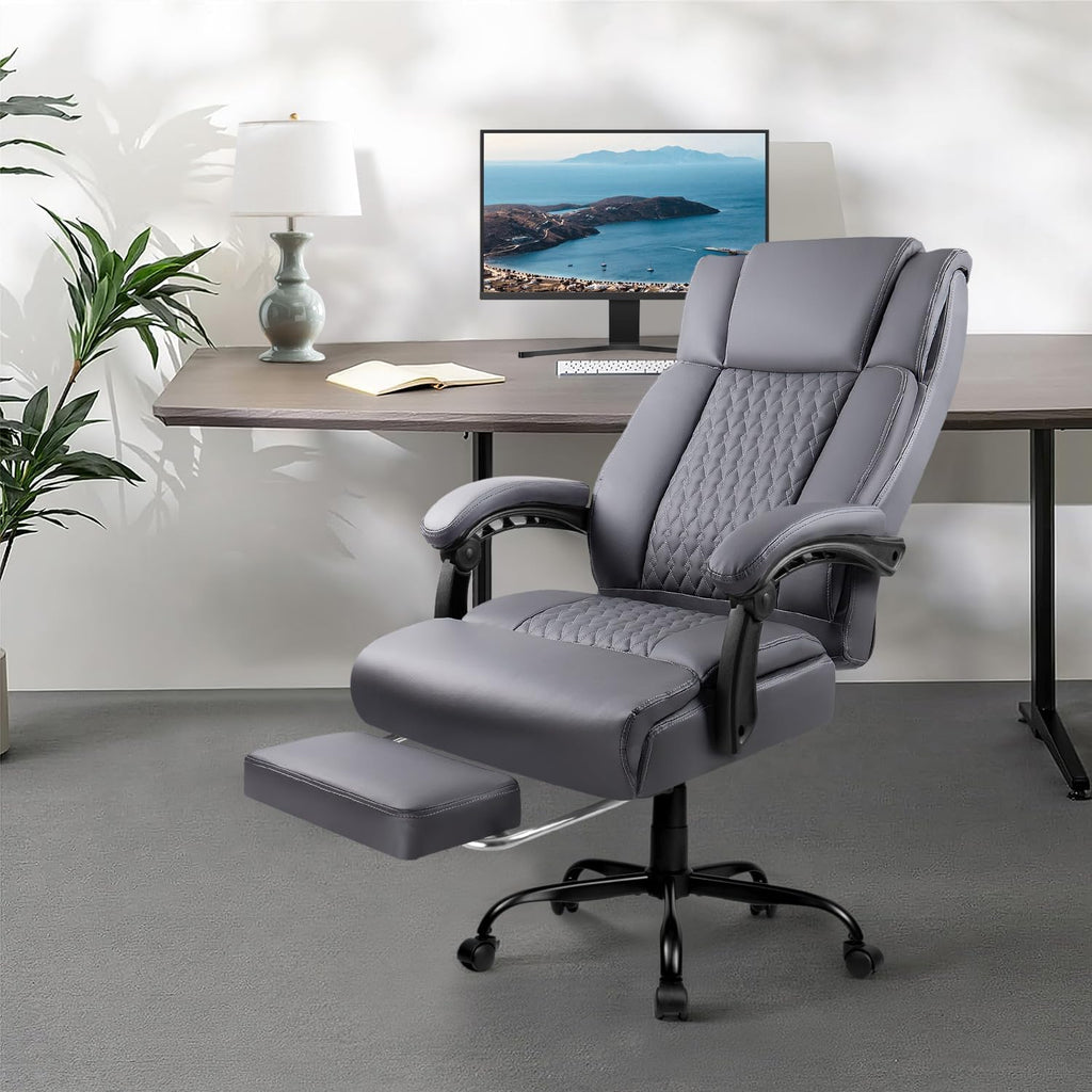 OFIKA Office Chair,Executive Heavy Duty Office Chair with Foot Rest Ergonomic High Back Computer Gaming Chairs Home Office 400lbs,Big and Tall Lumbar Support (Grey)
