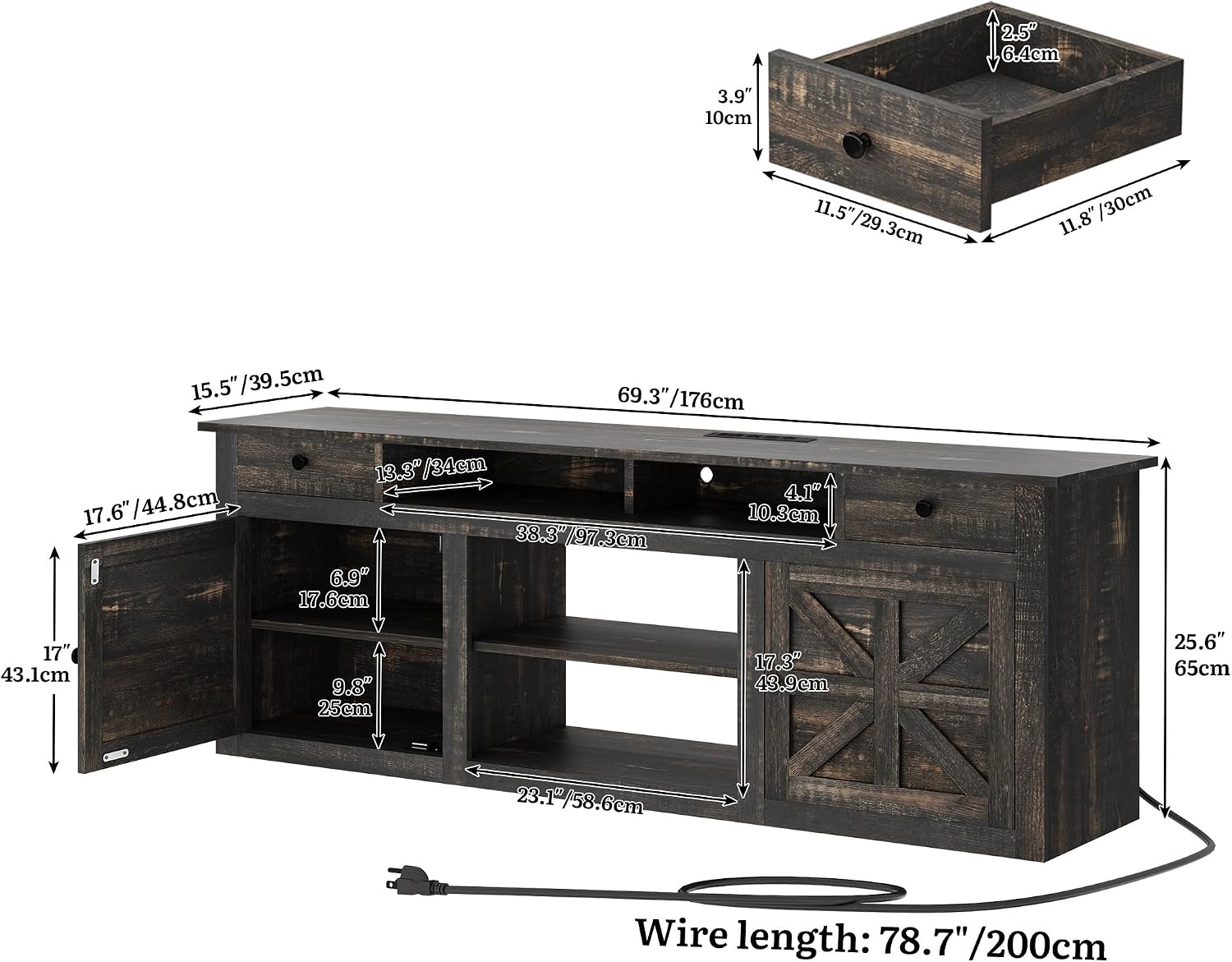 YITAHOME TV Stand for 75/80 Inch TV, Entertainment Center, TV Cabinet with Drawers and Power Outlet, Dark Rustic Oak TV Console for Living Room Furniture (70 Inch Lenght 30 Inch High)