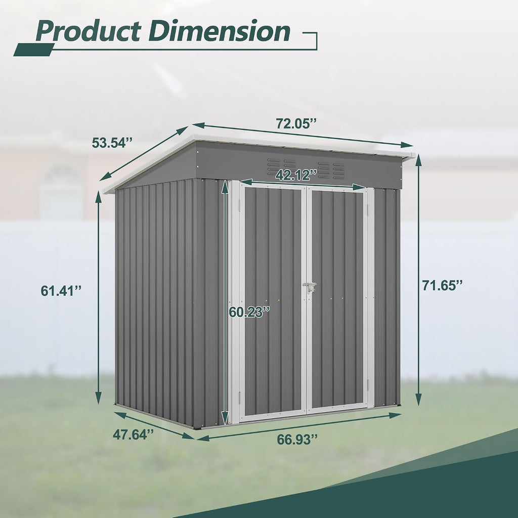 6 x 4 FT Outdoor Storage Shed, Metal Garden Shed with Floor Frame, Small Tool Shed Outdoor Storage with Lockable Sliding Doors & Air Vents, Storage House Waterproof for Backyard, Lawn, Grey