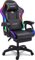 RGB Gaming Chair - Ergonomic Design with Massage, Footrest, and Integrated Speakers - Swivel Reclining PU Leather Gaming Chair with Lumbar Support - High-Back Racing Gaming Chair.,Black