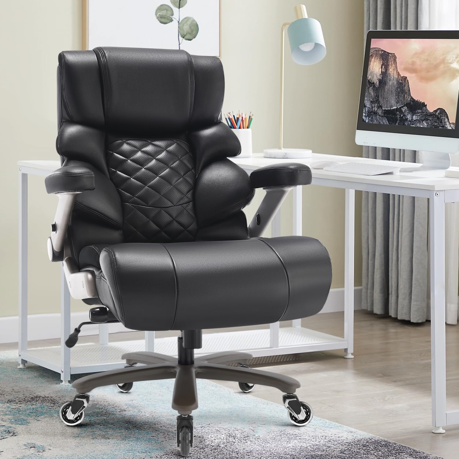 700lbs Big and Tall Office Chair - Adjustable Lumbar Support Heavy Duty Metal Base Quiet Rubber Wheels High Back Large Executive Computer Desk Swivel Chair, Ergonomic Design for Back Pain, Black