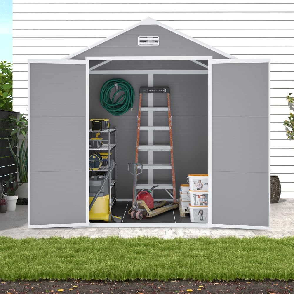 6x5FT Resin Storage Shed - Dark Gray Plastic Garden Shed with Floor Included, Waterproof UV/Rust Proof Outdoor Shed for Backyard, 12mm Thick PP Sheds & Outdoor Storage with HD Acrylic Window (6*5ft)