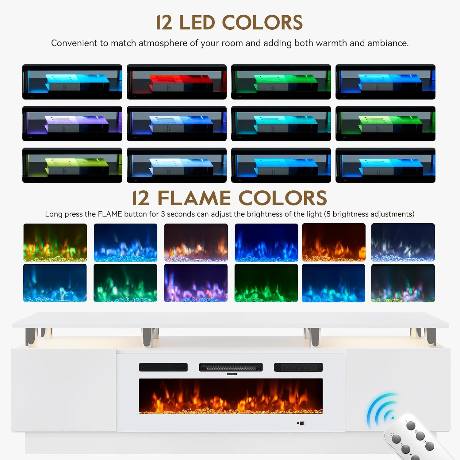 70' TV Stand for Living Room, Entertainment Center & Media Console with Storage, Fits TVs up to 80', Modern TV Cabinet with Shelves, 36' Electric Fireplace (All White)