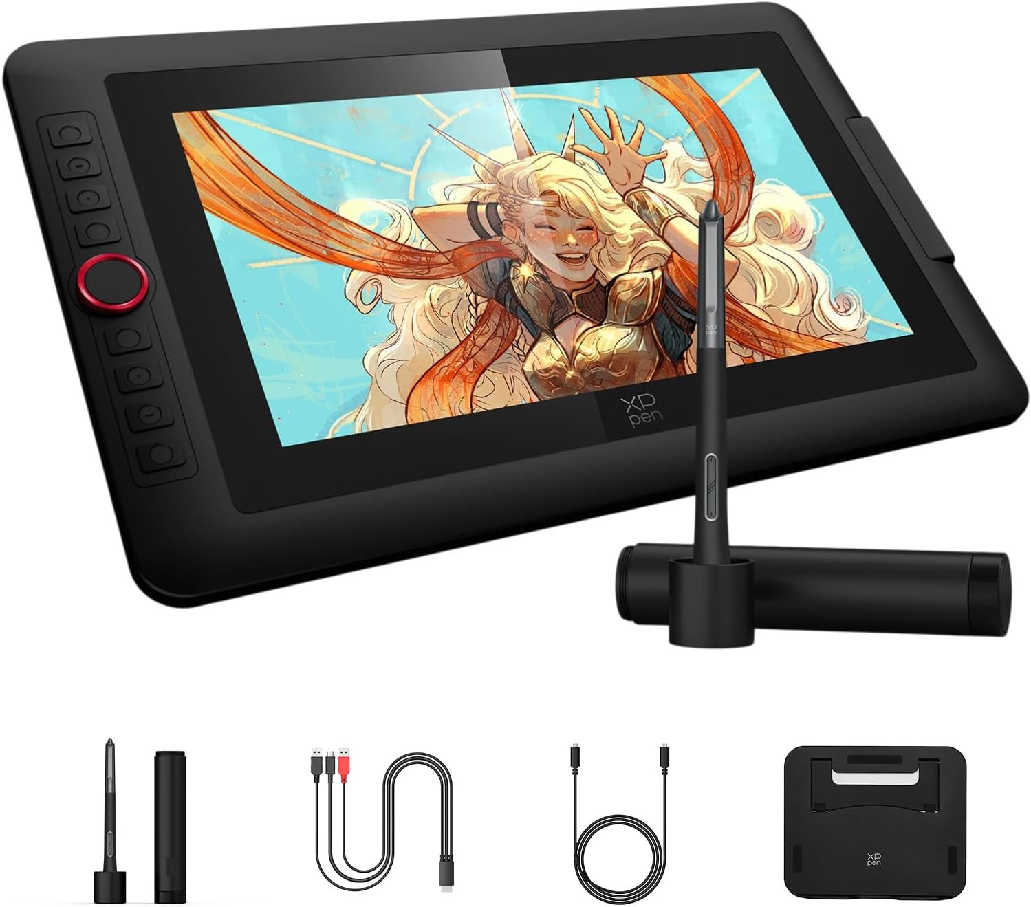 XPPen Upgraded Artist13.3 Pro V2 Drawing Tablet with Screen, 16384 Pen Pressure X3 Pro Stylus Pen Display, 99% sRGB Full-Laminated AG Screen Graphic Tablet with Stand, Red Dial, 8 Shortcut Keys 13.3'