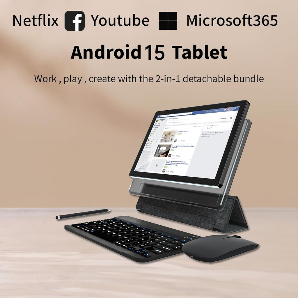COLORROOM Android 15 Tablet 11inch, Face Unlock, 18W Fast Charging, 12GB+128GB+1TB Expand, Octa-core CPU, 8000mAh Large Battery, WiFi6, Touchscreen Display, Widevine L1 Tableta, Black
