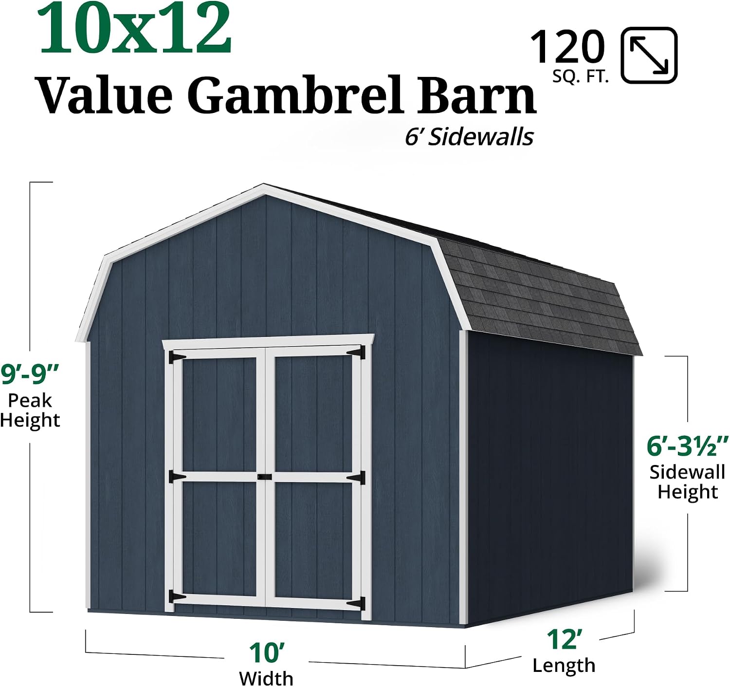 Little Cottage Co. 10x12 Value Gambrel Barn with 6 ft. Sidewalls with Floor, Outdoor Wood Storage Shed Do-It-Yourself Precut Kit